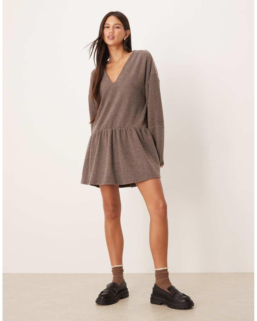 ASOS Natural Supersoft V Front Dropped Waist Mini Dress