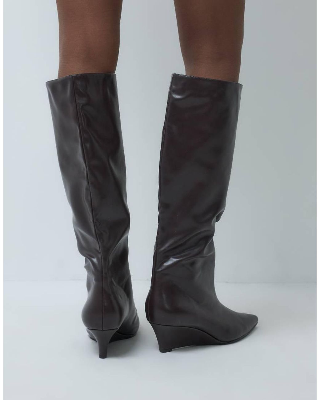 SEQWL Wide Fit Brown Refined Wedge Knee Boots
