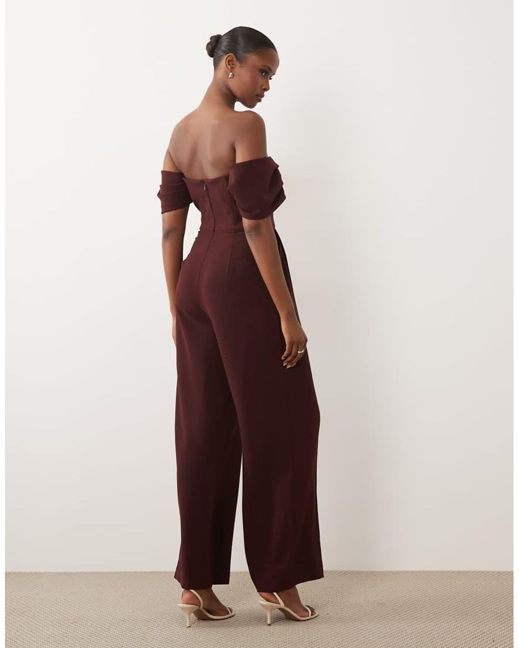 Forever New Purple Off Shoulder Corset Detail Wide Leg Jumpsuit