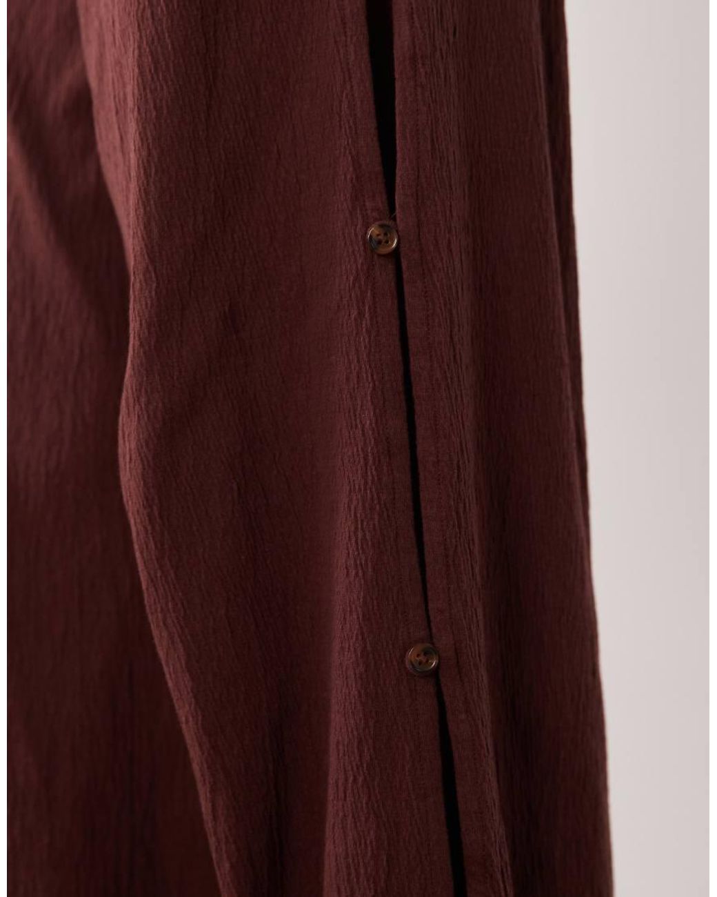 ASOS Brown Mix & Match Cotton Look Crinkle Wide Leg Pants With Side Button Detail
