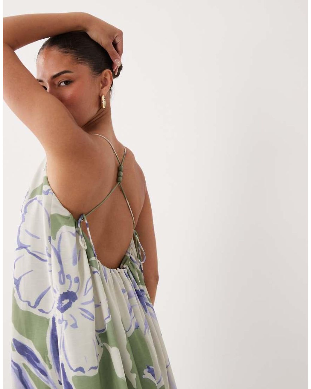 ASOS Blue Asos Design Petite Trapeze Scoop Neck Full Hem Maxi Dress With Bead Detail