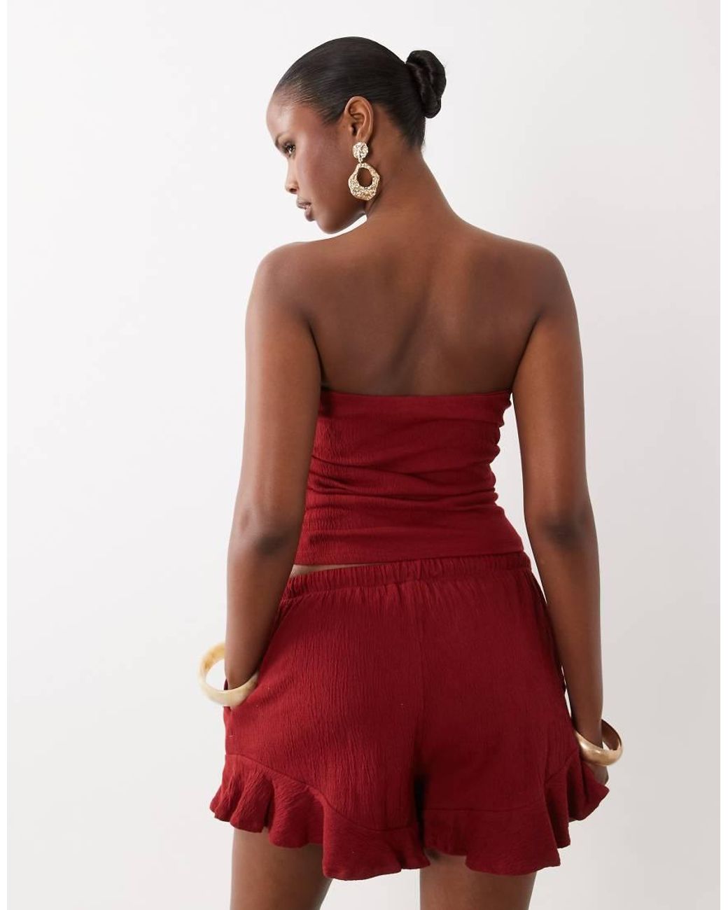 ASOS Red Mix & Match Cotton Crinkle Asymmetric Bandeau Top