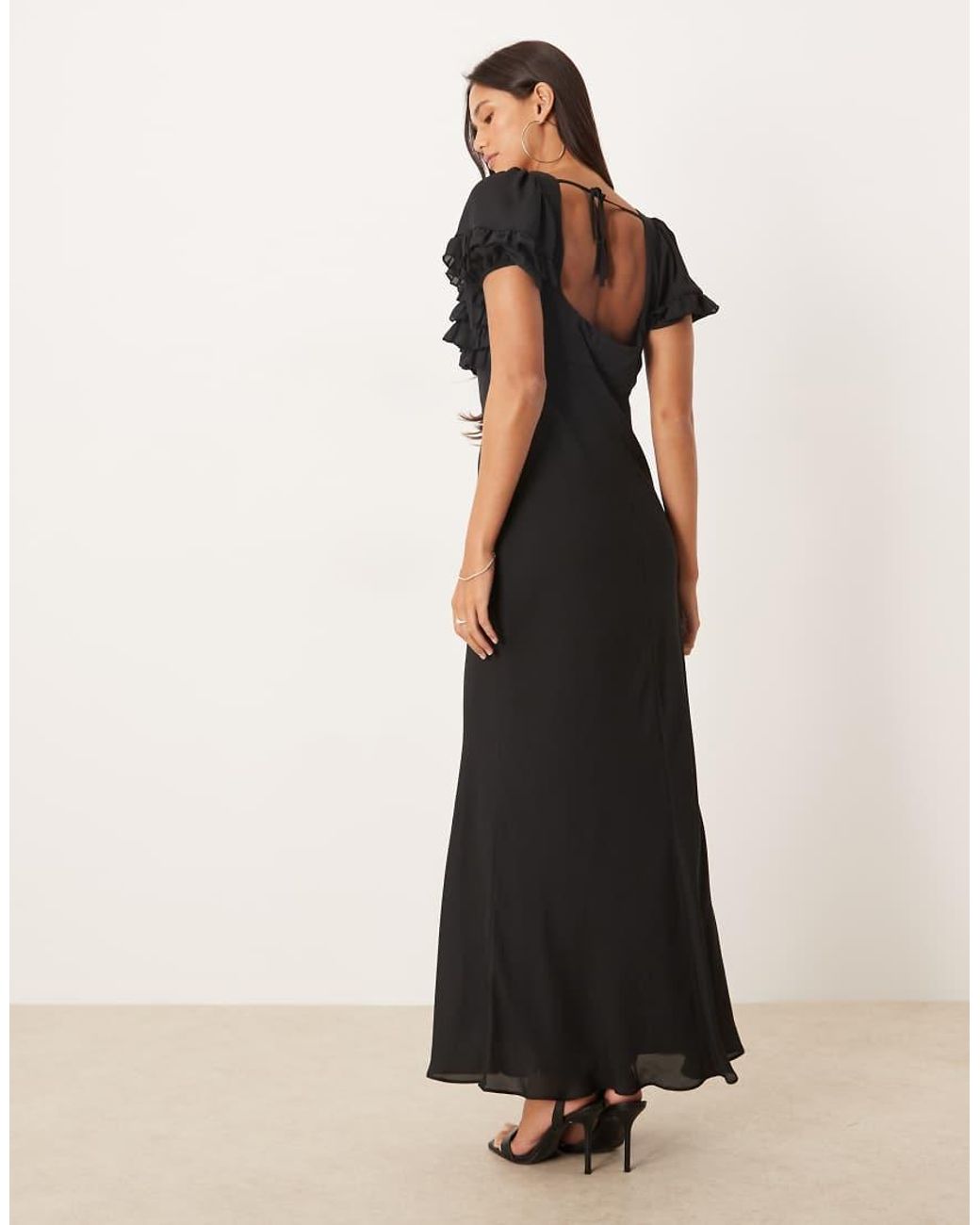 ASOS Black Ruffle Bust Cami Maxi Dress