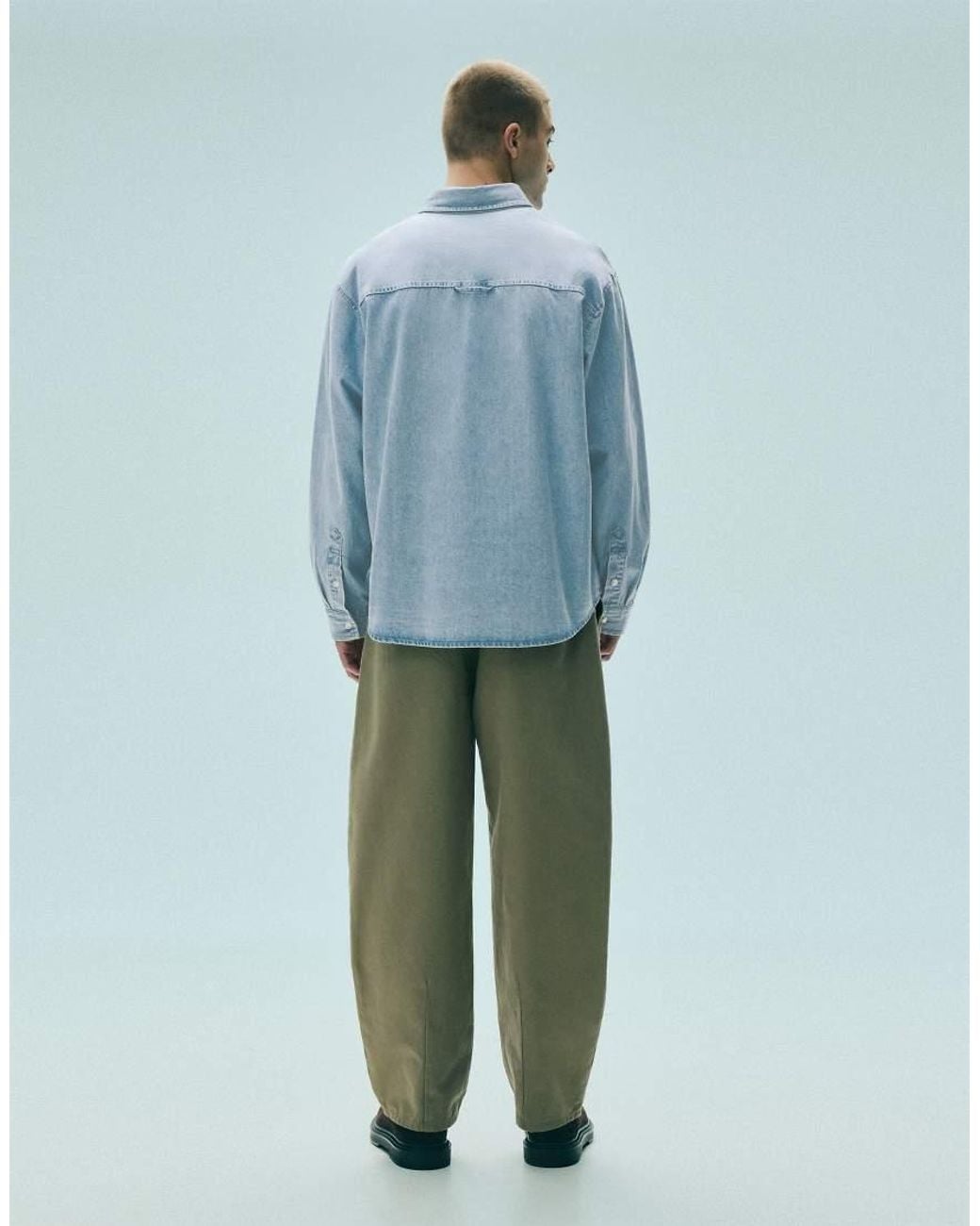 Pull&Bear Blue Long Sleeve Denim Shirt for men