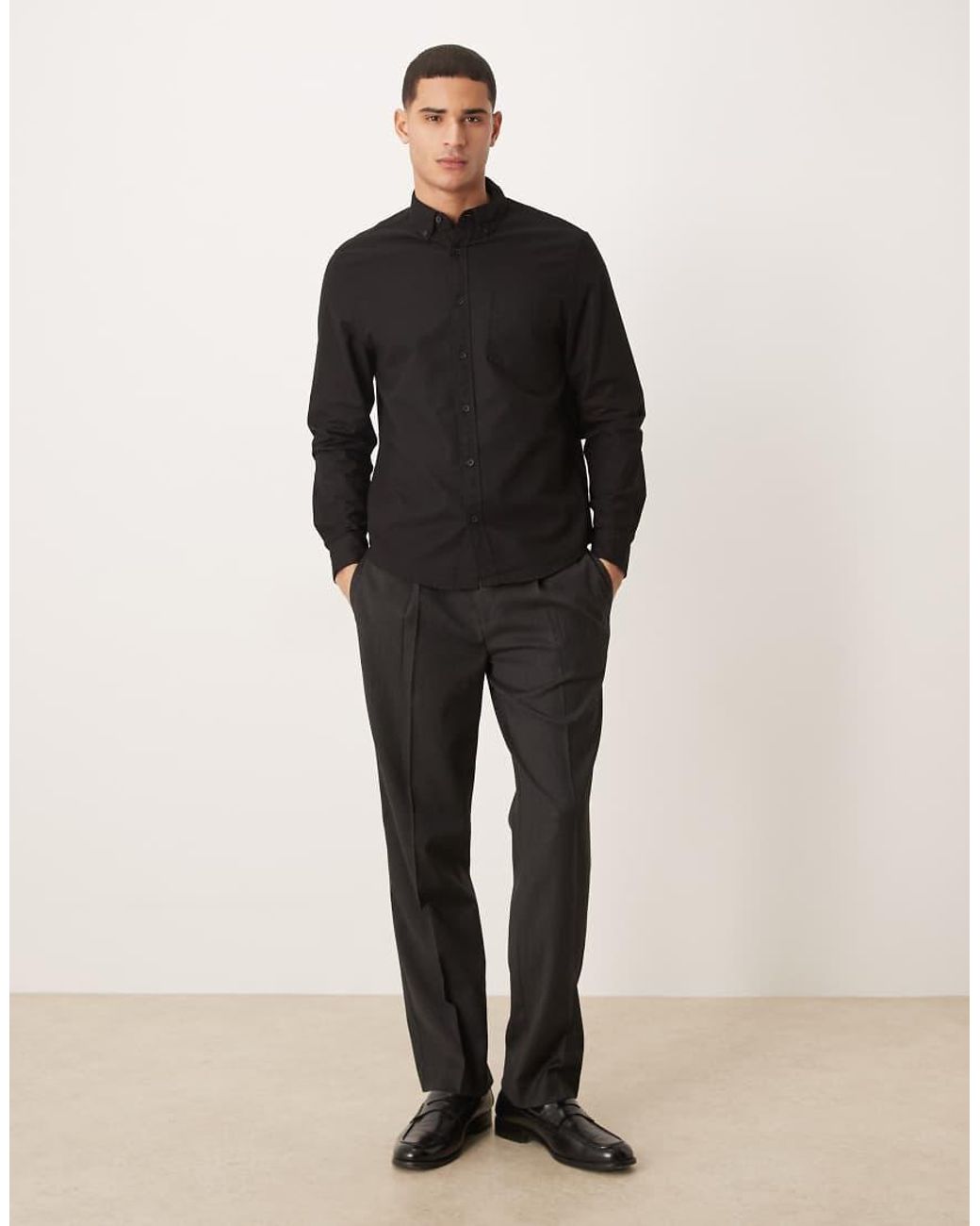 ASOS Black Regular Fit Oxford Shirt for men