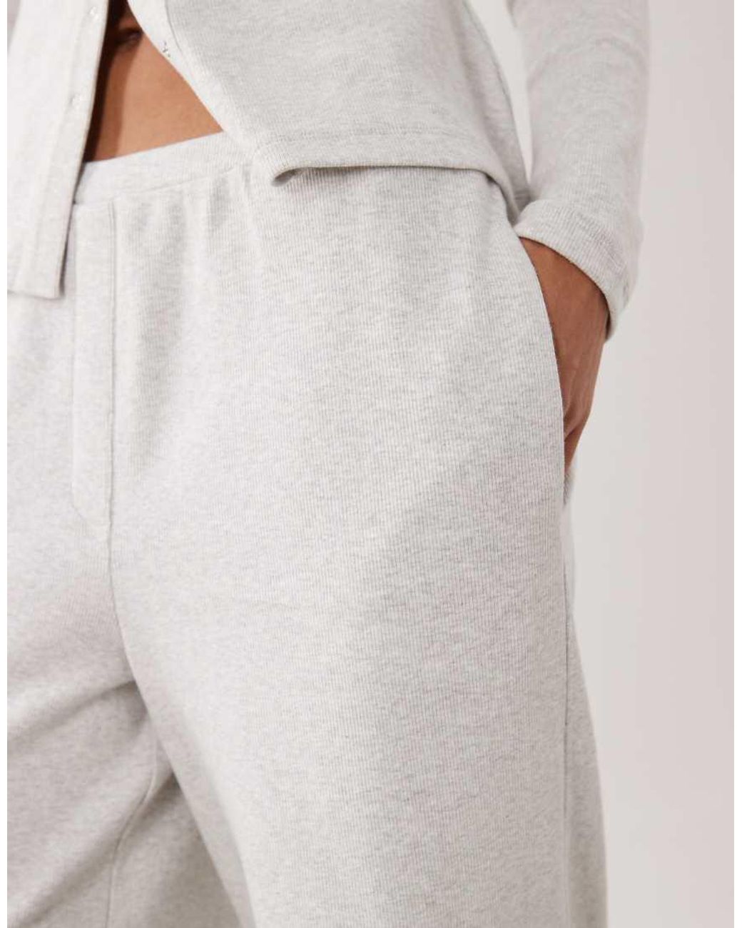 4th & Reckless White Ribbed Jersey Wide Leg Trousers Co-ord
