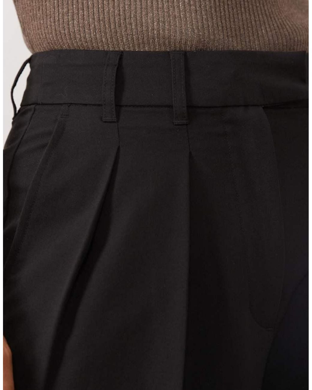 ASOS Black Petite Tailored Wide Leg Pants With Pleat Detail