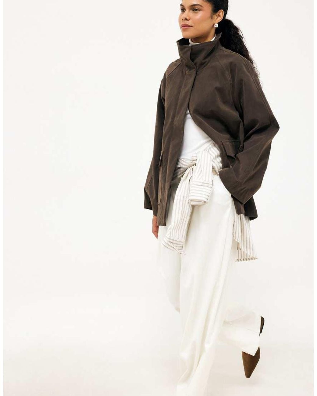 NA-KD Brown Faux Suede High Neck Jacket