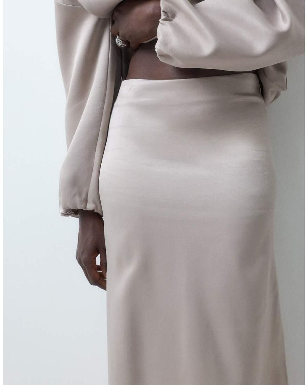 ASOS Gray Satin Maxi Column Skirt With Side Split