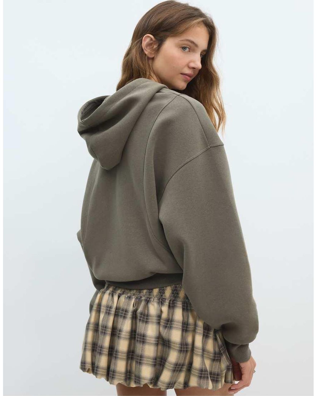 Stradivarius Green Printed Text Hoodie