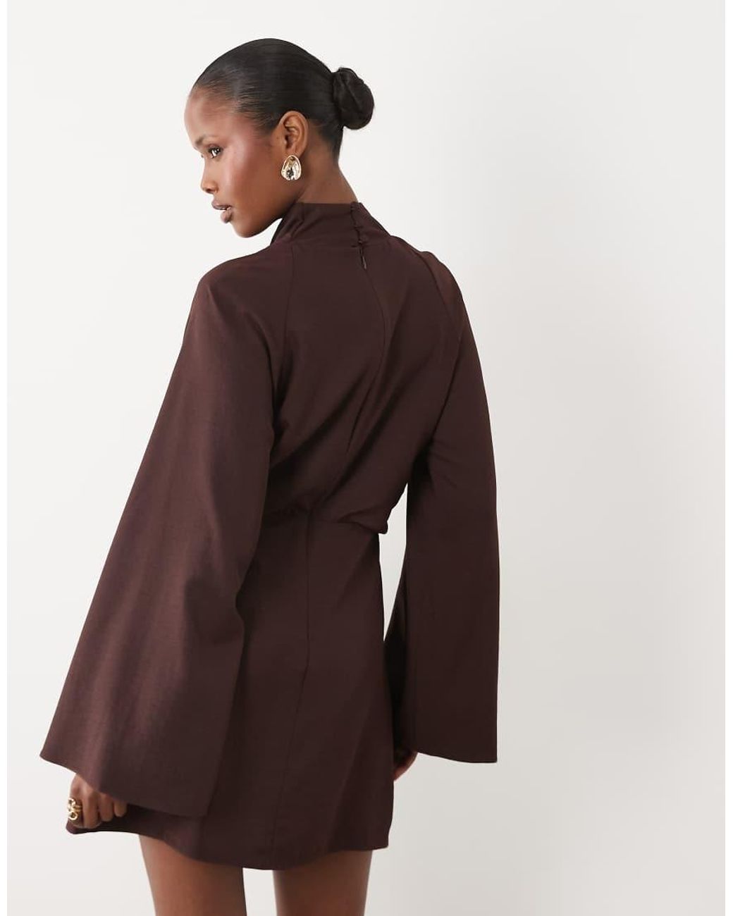 ASOS Brown Cowl Neck Long Sleeve Mini Dress