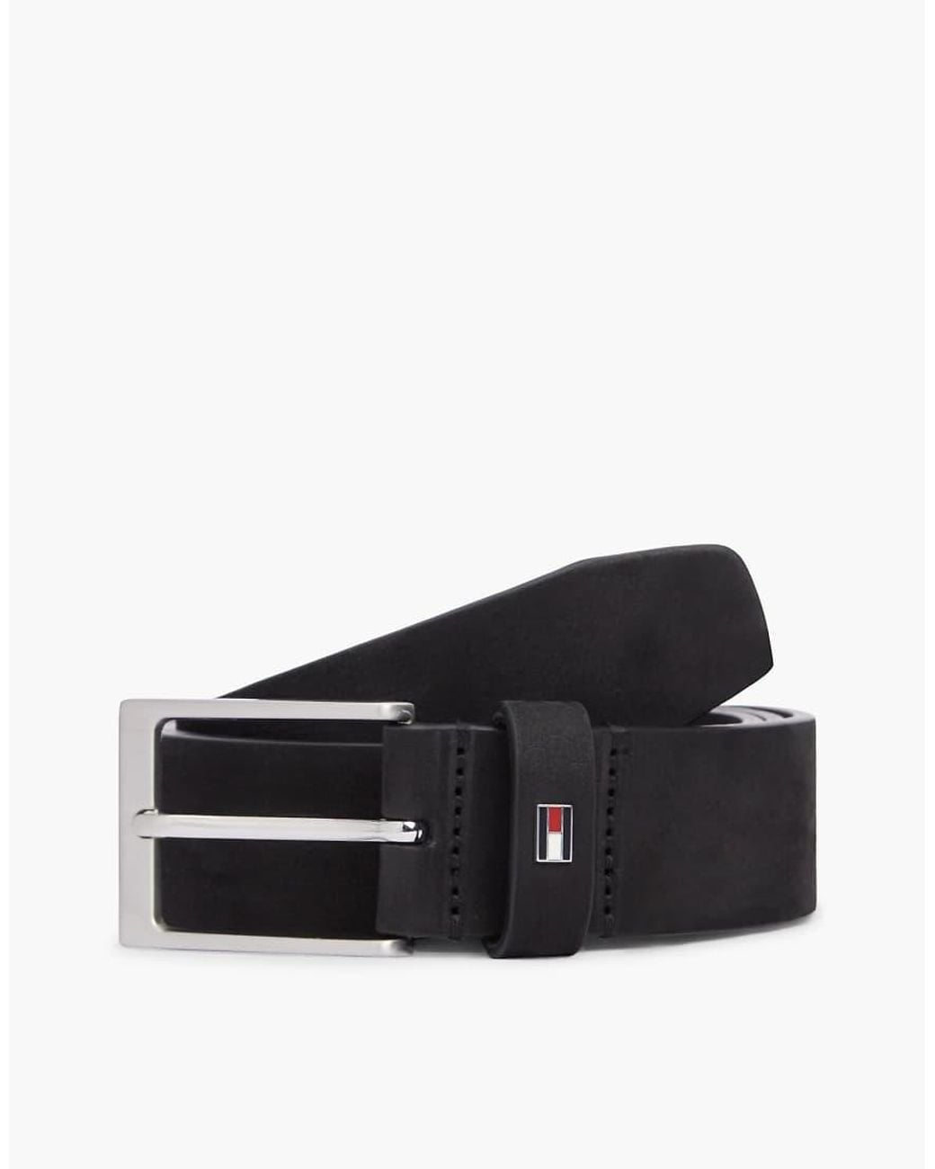 Tommy Hilfiger Black Leather Enamel Flag Rectangular Buckle Belt for men