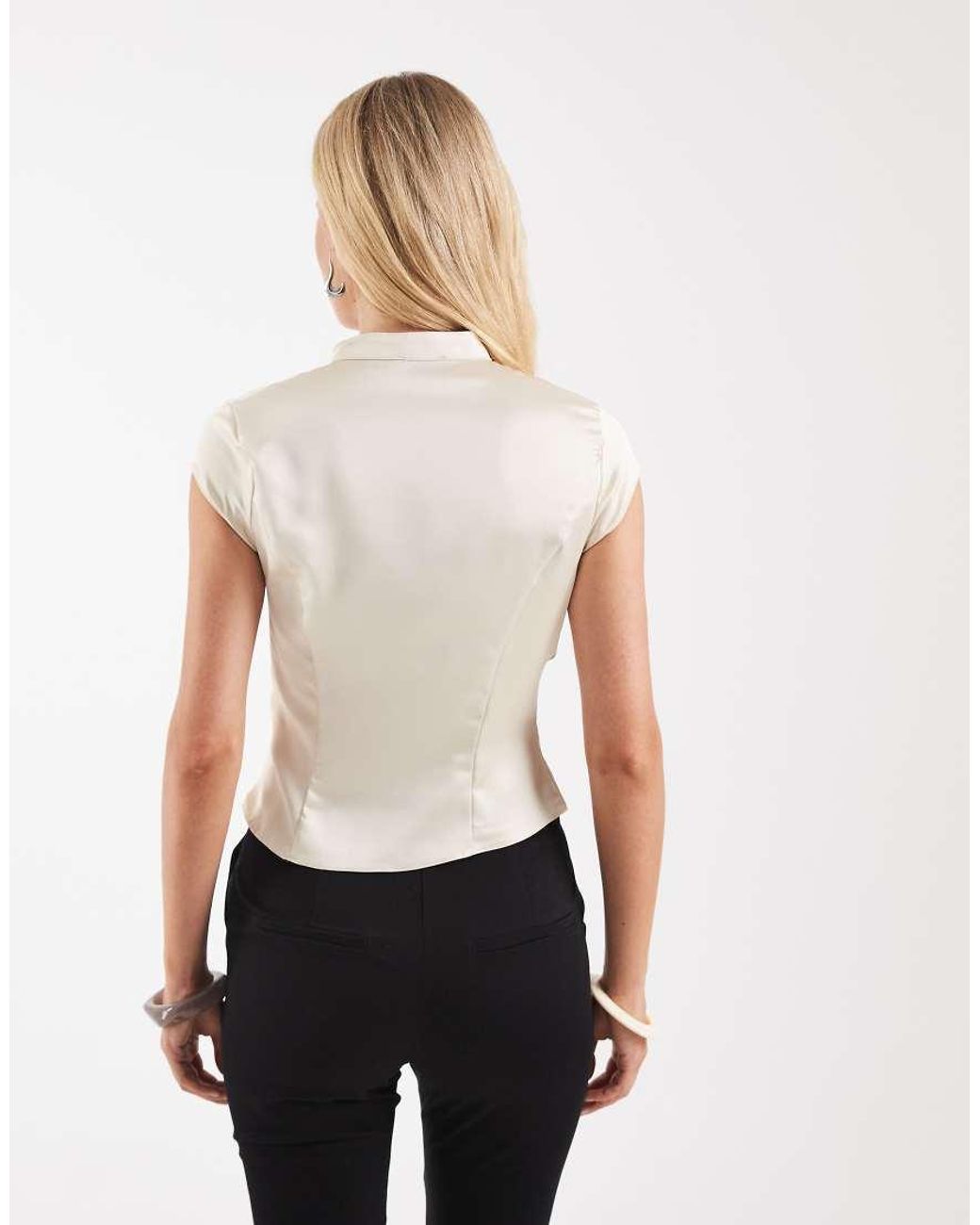 ASOS Natural Satin Mandarin Collar Button Through Top