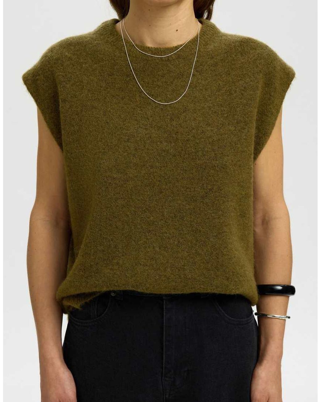 SELECTED Green Lulu Denim Relaxed Fit Crew Neck Knitted Vest