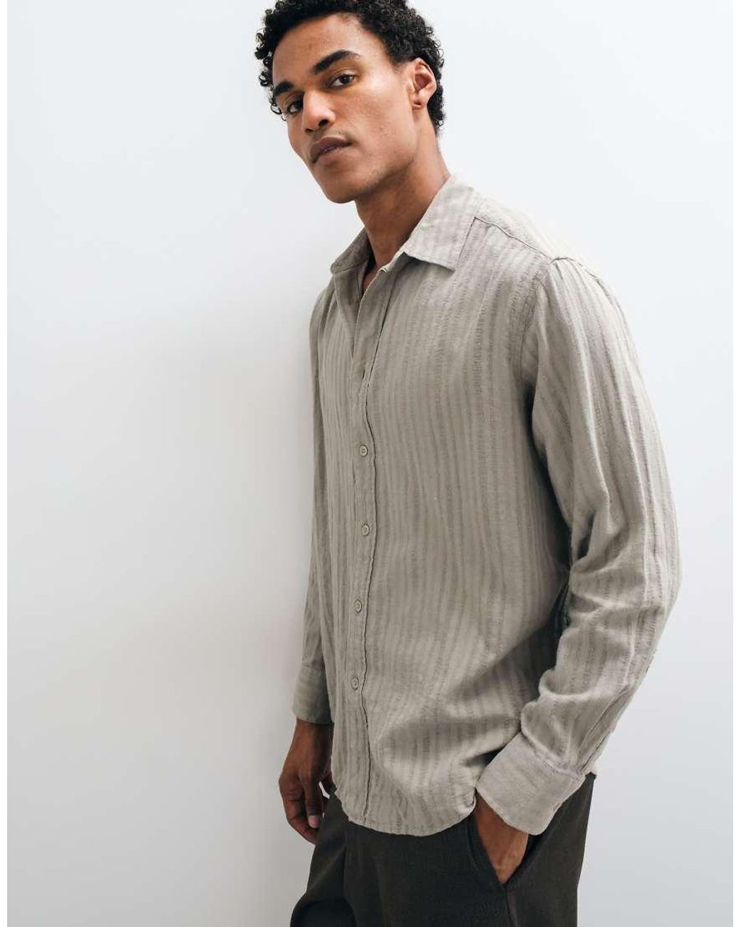 Only & Sons Gray Linen Blend Textured Long Sleeve Shirt Co-Ord for men