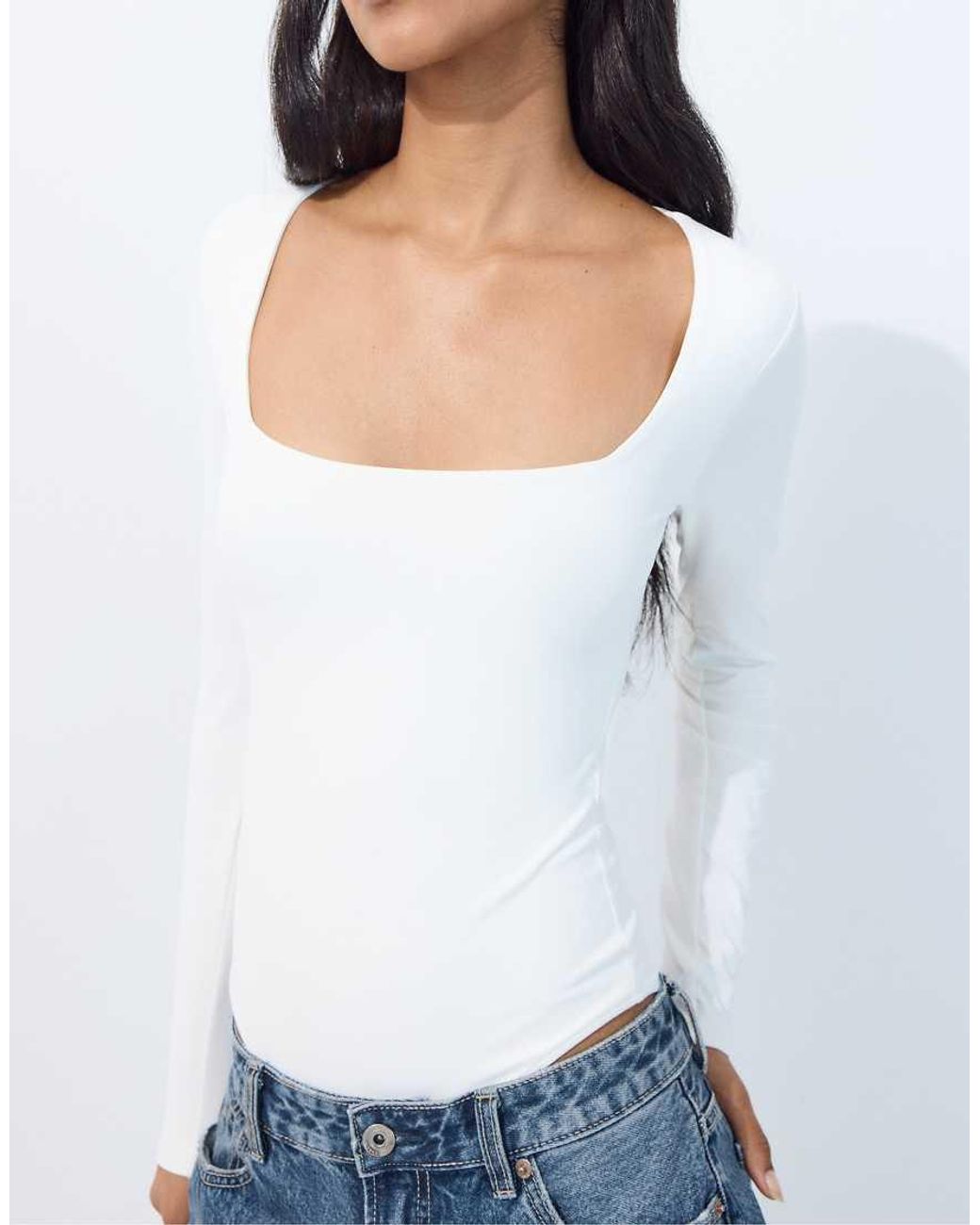 Stradivarius Black Polyamide Bodysuit With Square Neckline