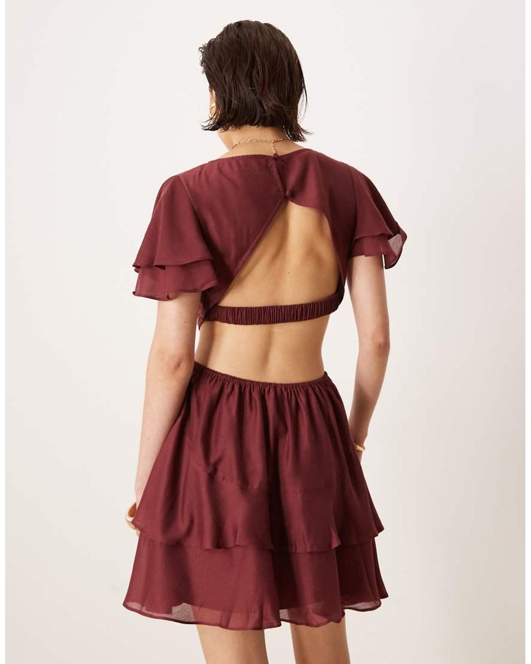 ASOS Red V Neck Angel Sleeve Cut Out Mini Dress