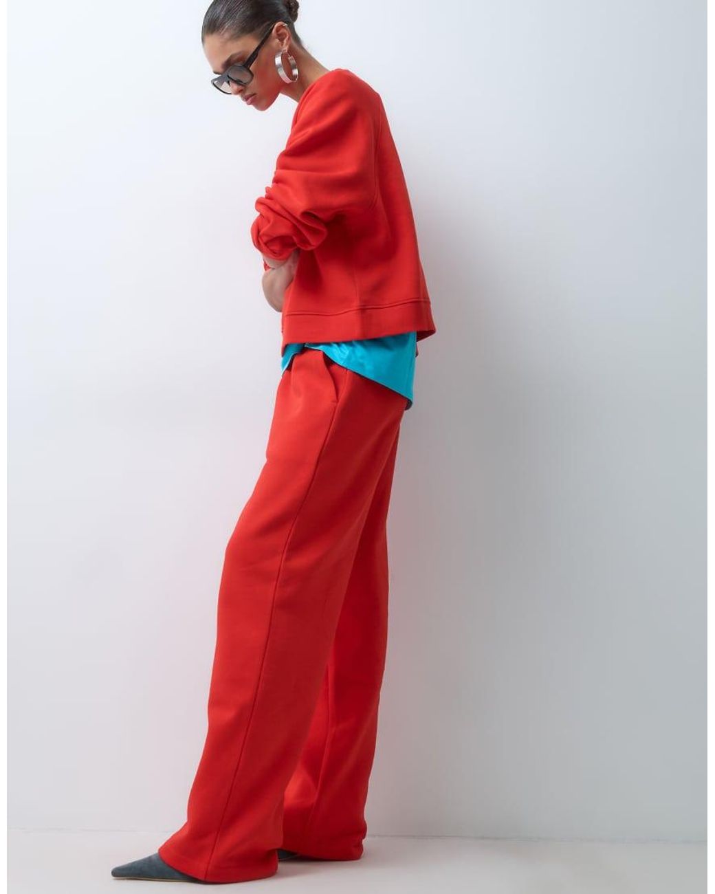 ASOS Red Wide Leg Brushback Joggers
