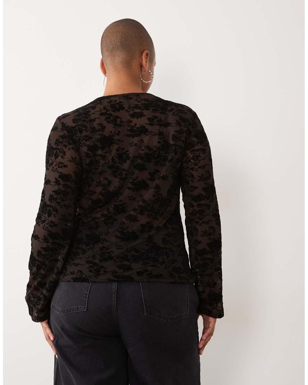 Vero Moda Black Longsleeve Floral Burnout T-shirt