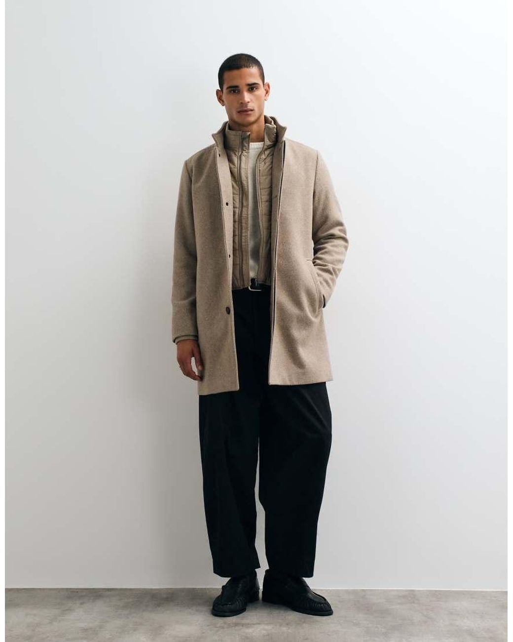 Jack & Jones Natural Wool Blend Coat With High Collar for men