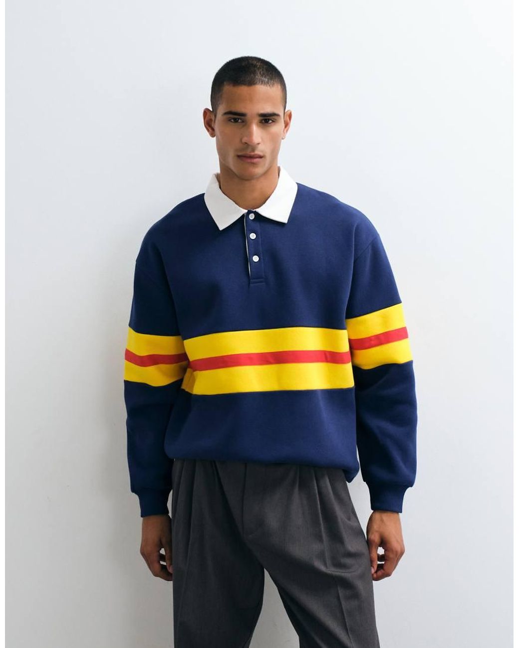 ASOS Blue Oversized Rugby Polo With Contrast Panelling for men