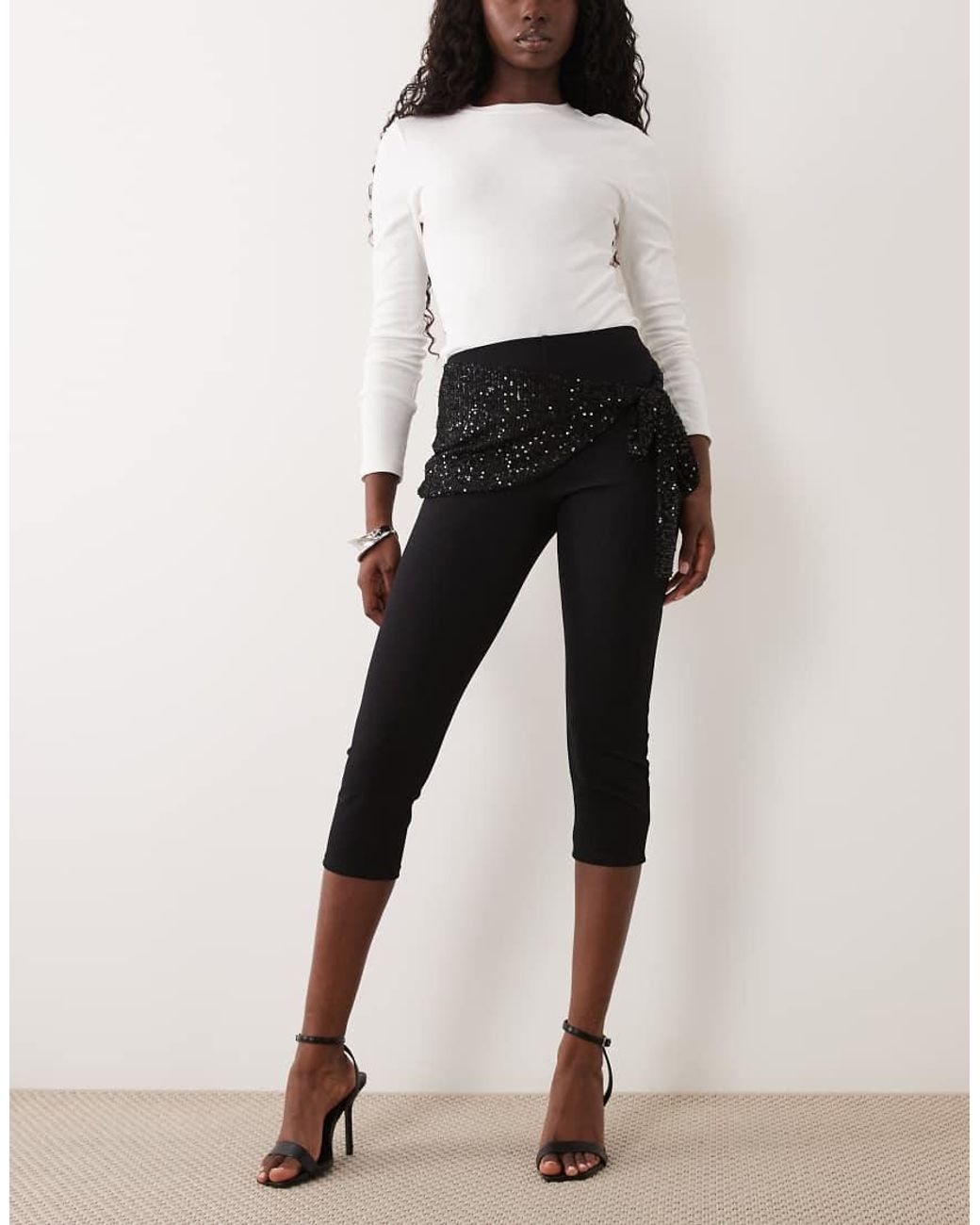 ASOS Black Longline Capris With Sequin Sash Waist