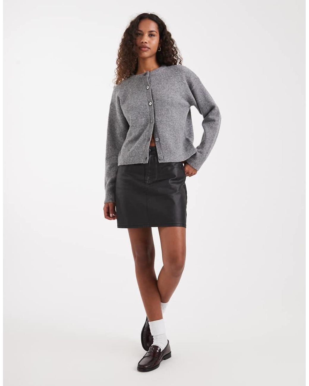 ASOS Gray Denim High Waisted Mini Skirt