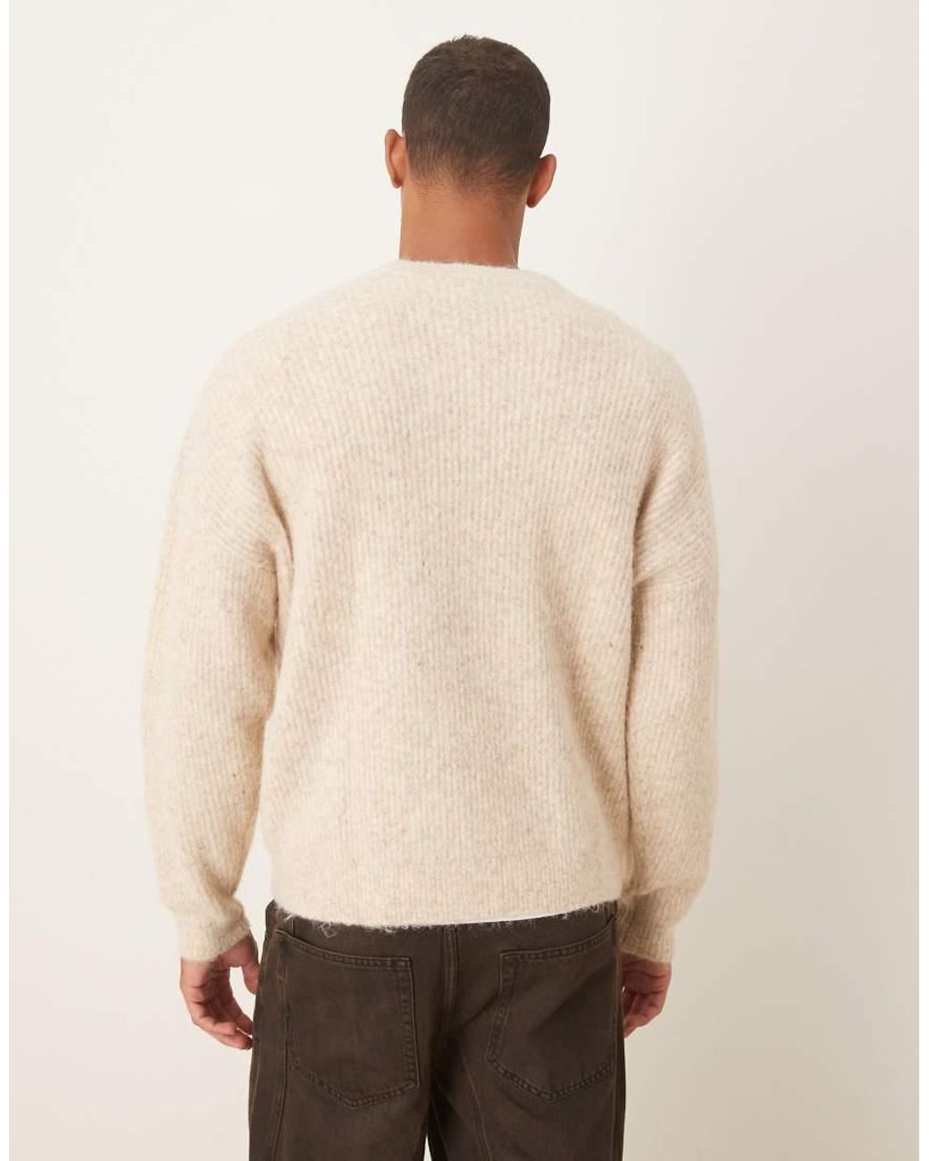 ASOS Natural Oversized Knitted Crew Neck Wool Jumper for men