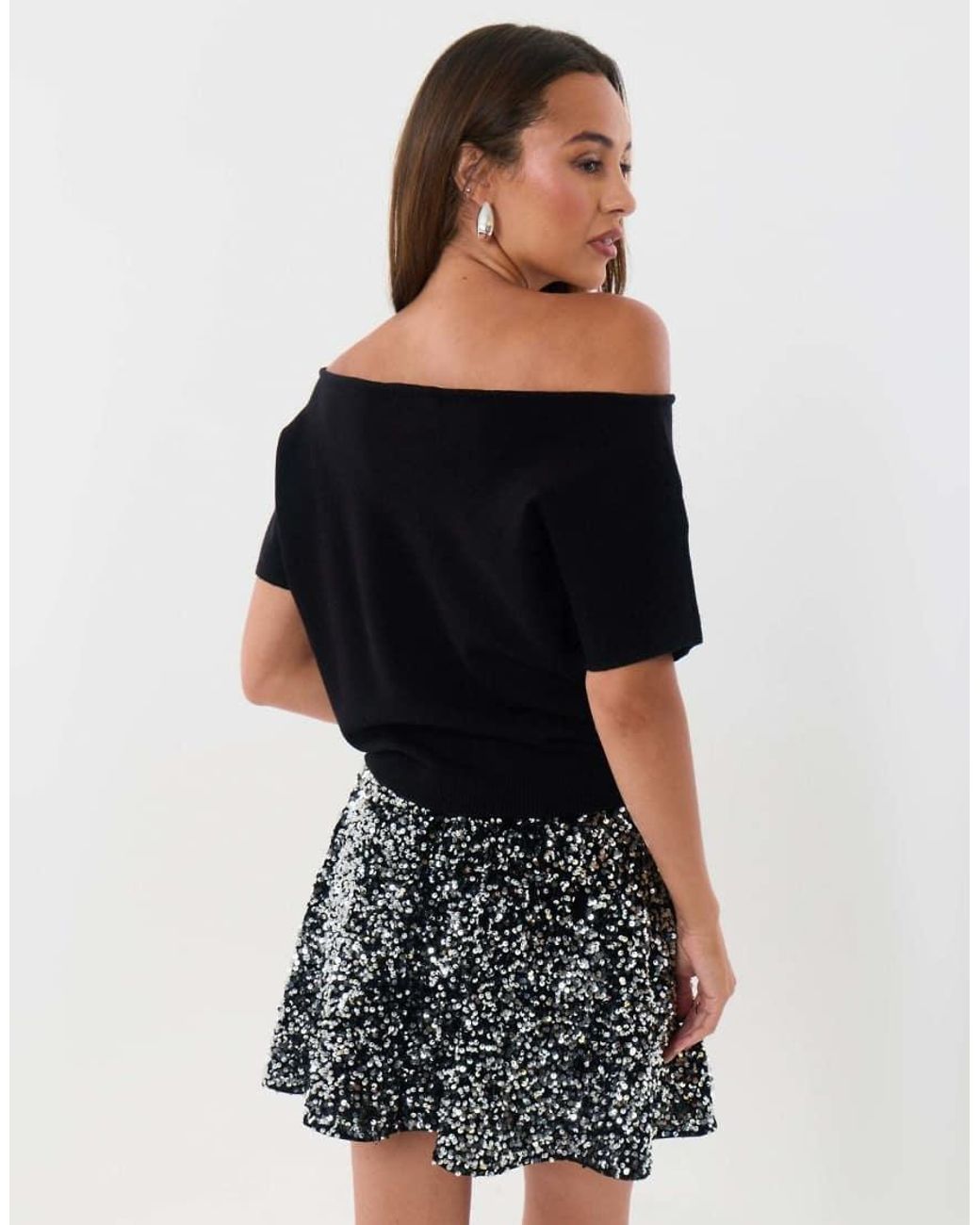 Threadbare Black Short Sleeve Slash Neck Jumper