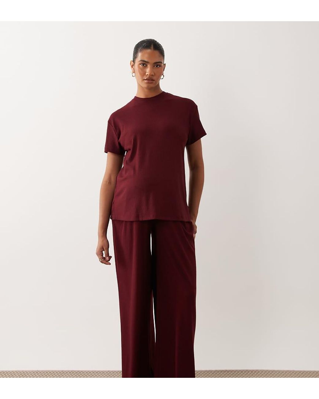 ASOS Red Asos Design Maternity Lounge Ribbed Mix And Match Wide Leg Pyjama Bottoms