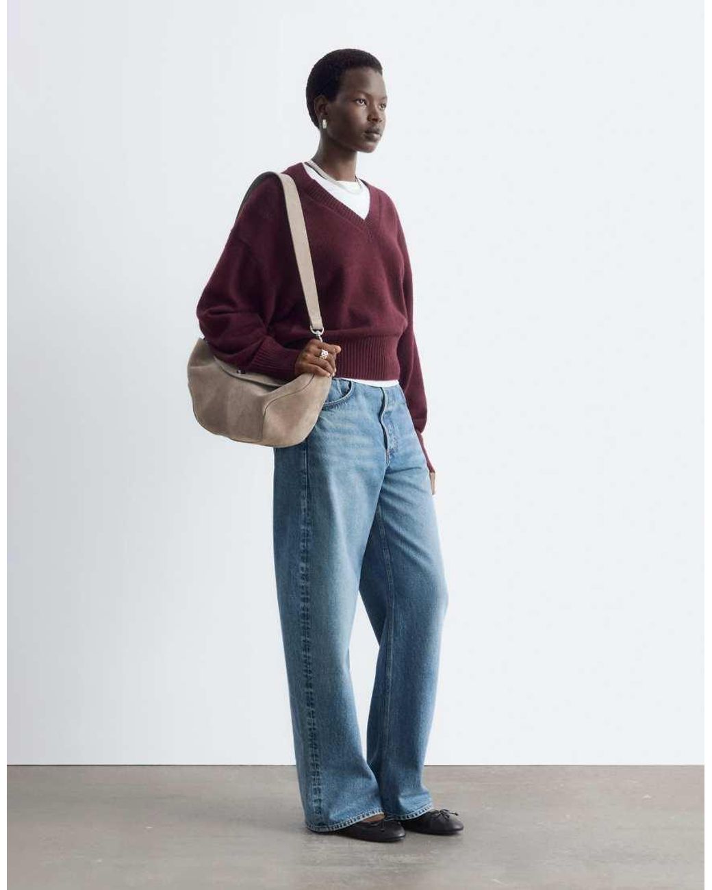 & Other Stories Red Knitted V Neck Sweater