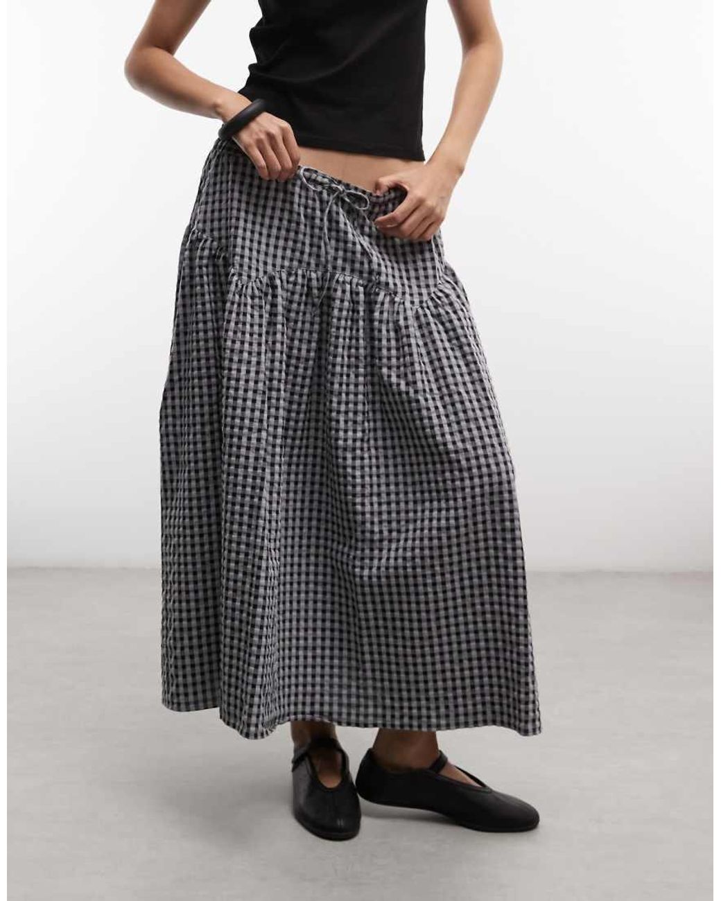 Collusion Gray Woven Midi Skirt With Tie Detail
