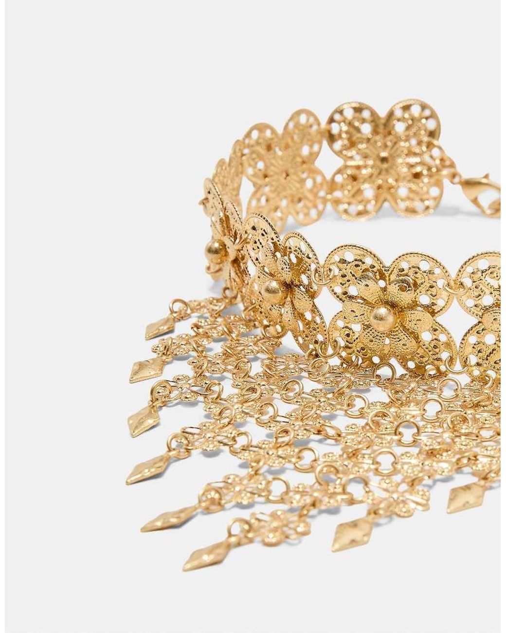 Stradivarius Metallic Floral Cascade Choker
