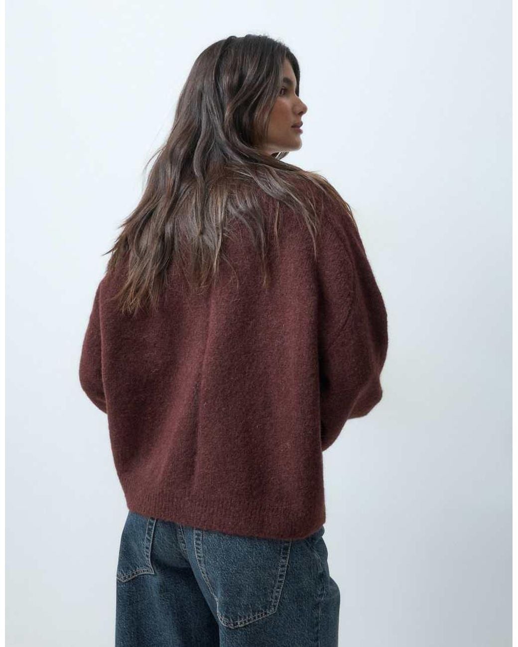 ASOS Brown Relaxed V Neck Cardigan With Wool