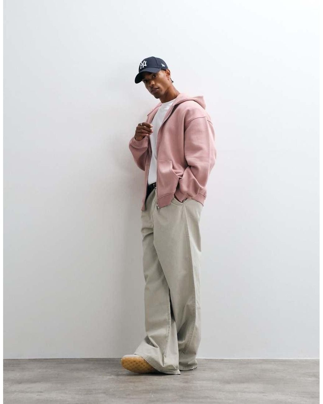 ASOS Pink Essentials Oversized Zip Up Sweatshirt for men