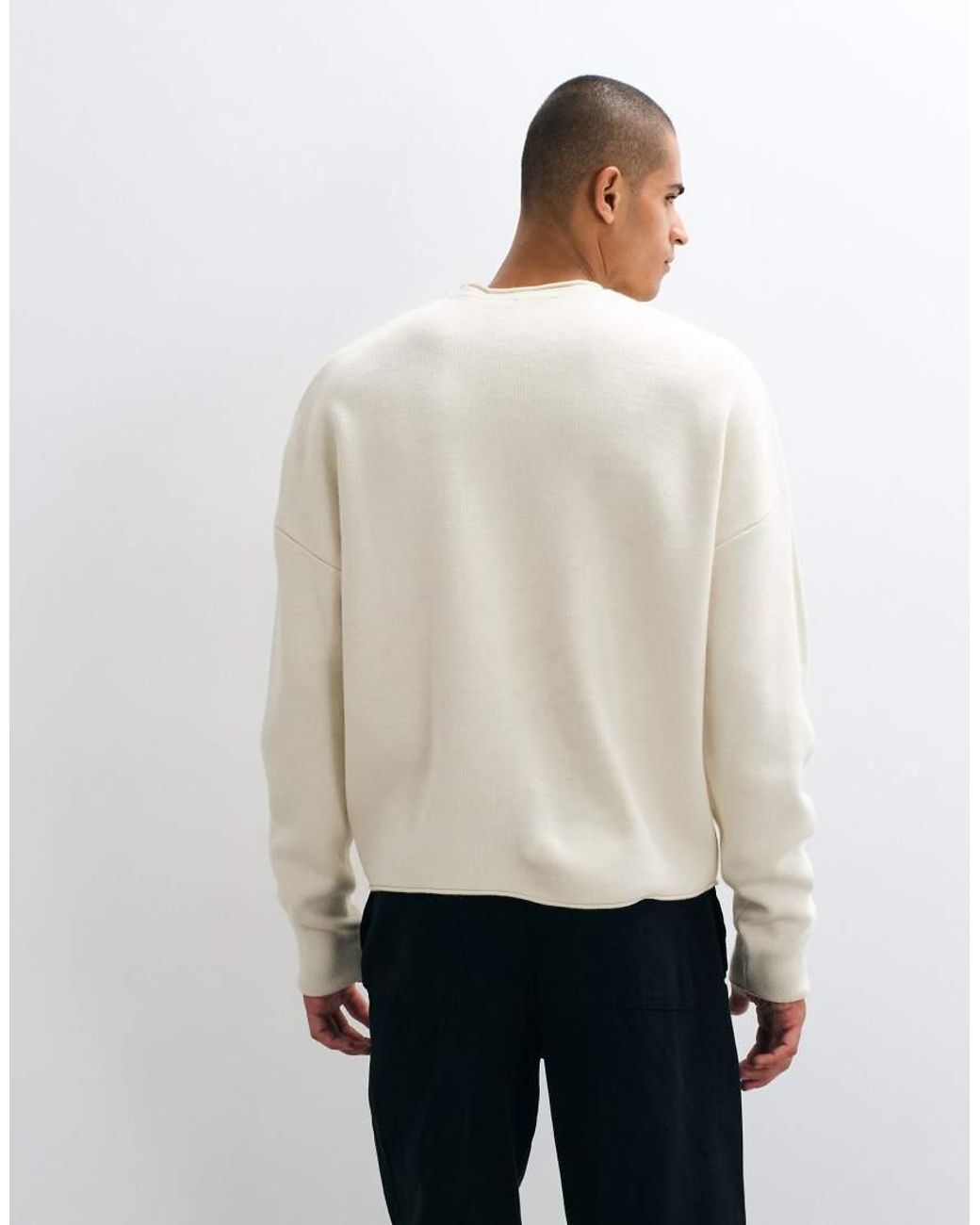 ASOS White Super Oversized Knitted Crew With Print for men