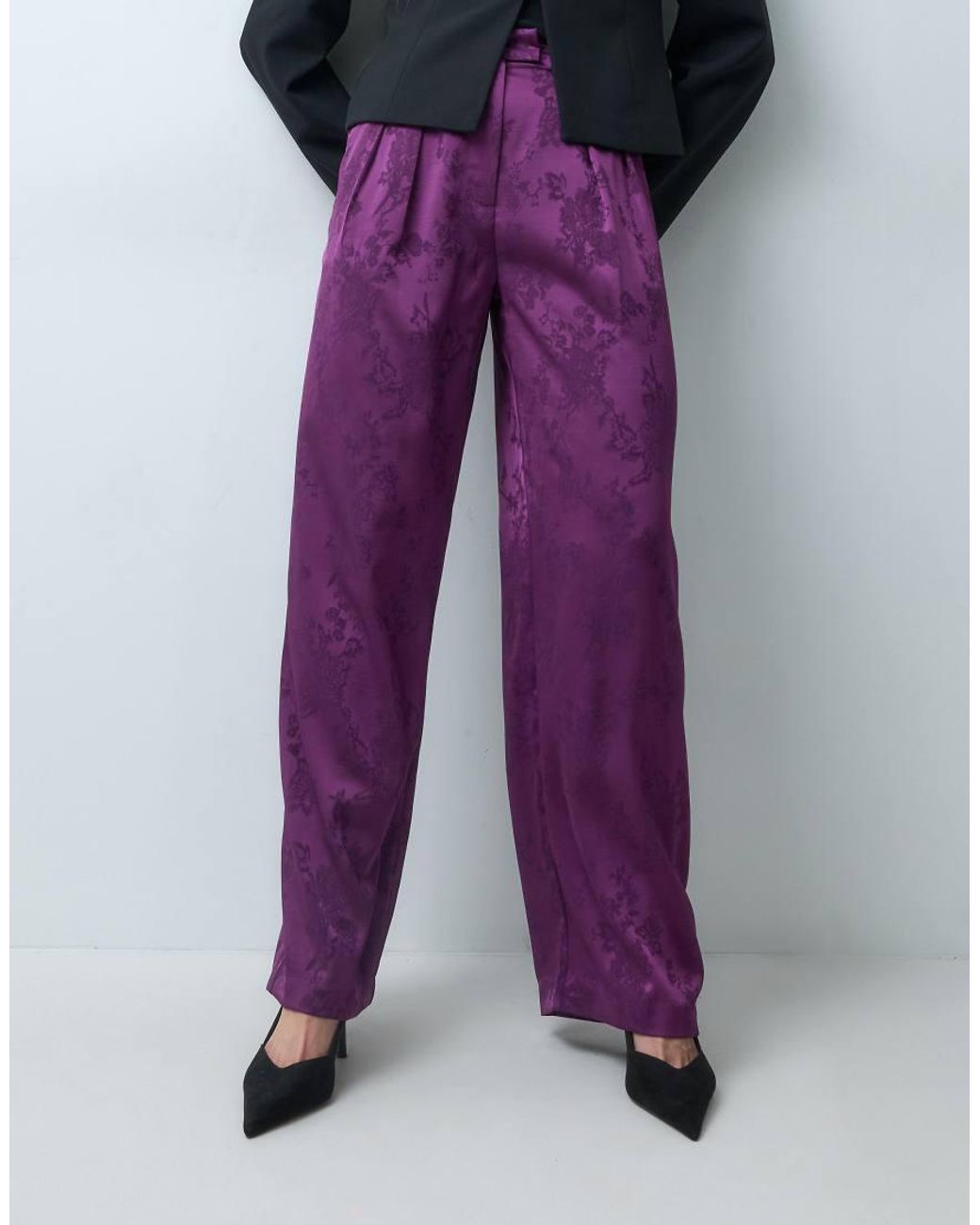 ASOS Purple Tailored Wide Leg Trousers With Pleat Detail