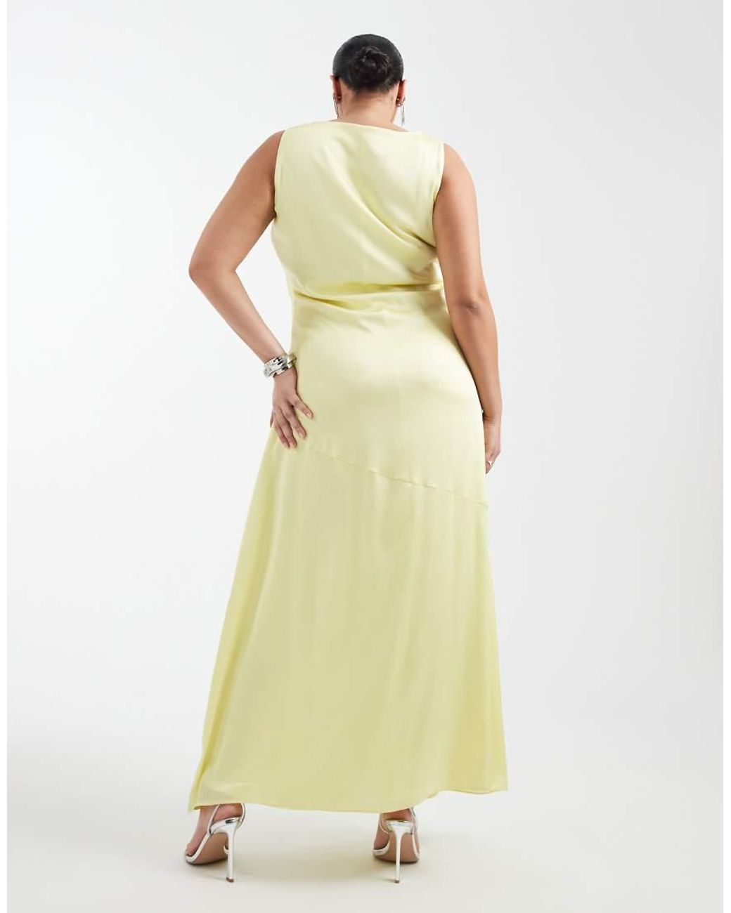 Tfnc Plus Metallic Bridesmaid Satin Cowl Front And Back Maxi Dress