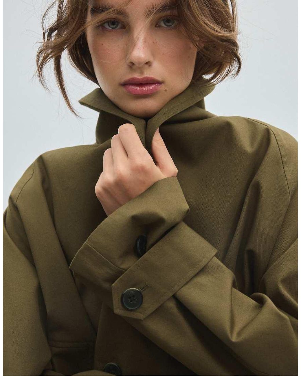 Stradivarius Blue Cropped Shawl Neck Trench Coat