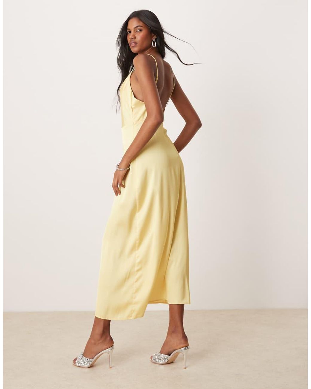 Vila Natural Satin Cowl Neck Maxi Dress