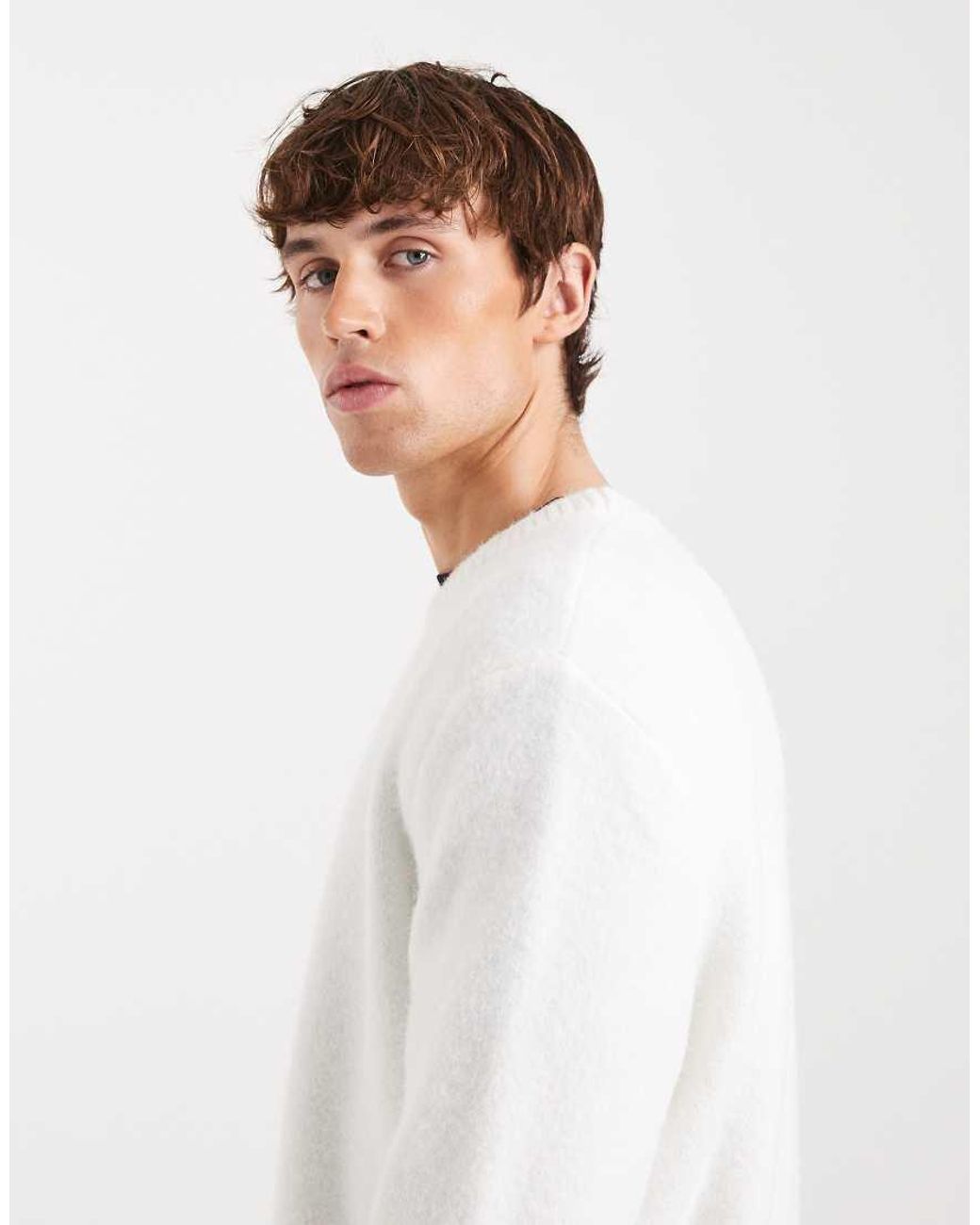 ASOS White Relaxed Knitted Crew Neck Jumper for men
