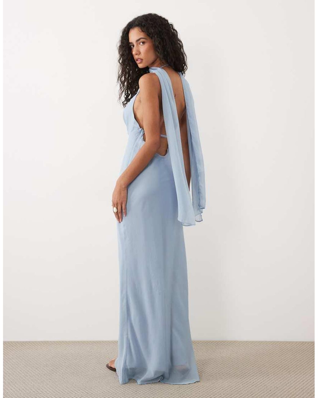 ASOS Blue Satin Cowl Neck Scarf Maxi Dress
