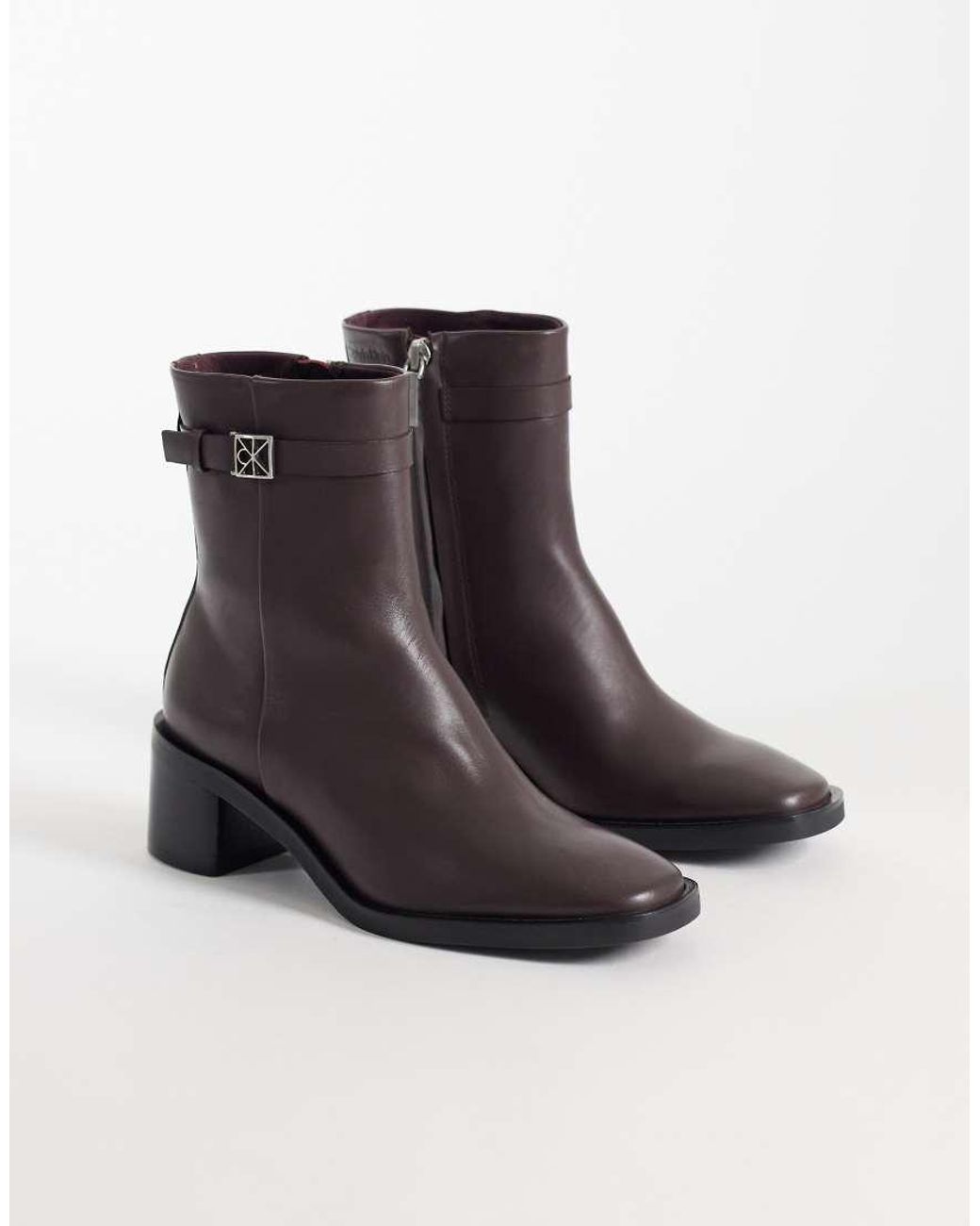 Calvin Klein Multicolor Leather Ankle Boots With Block Heel And Logo Buckle Detail