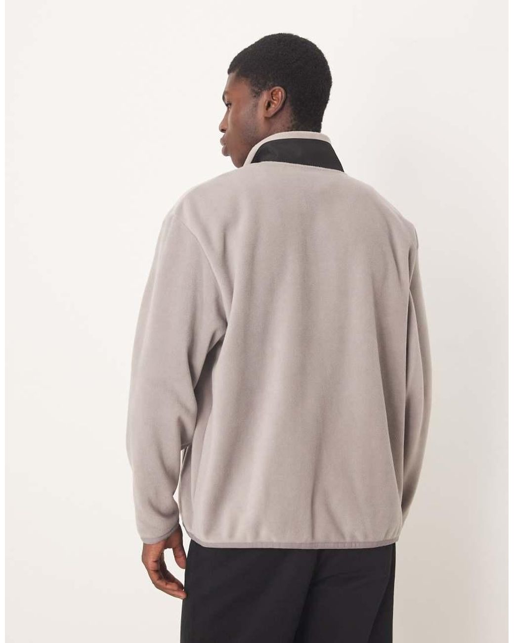 ASOS Natural Relaxed Fleece Zip Through With Nylon Pocket for men