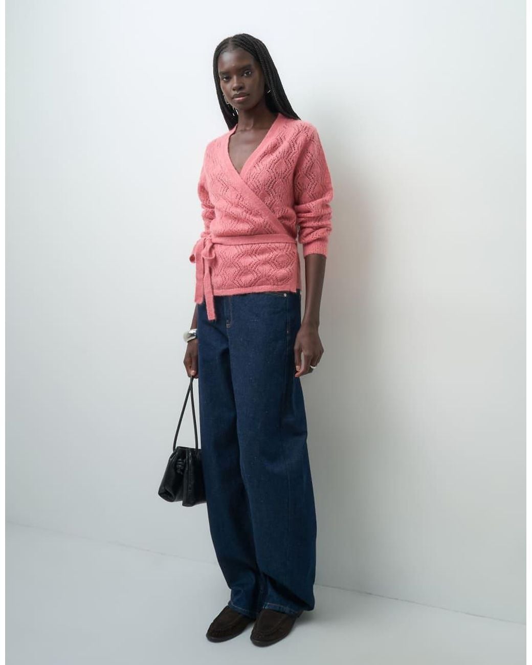 & Other Stories Red Mohair Wrap Cardigan With Balloon Sleeves