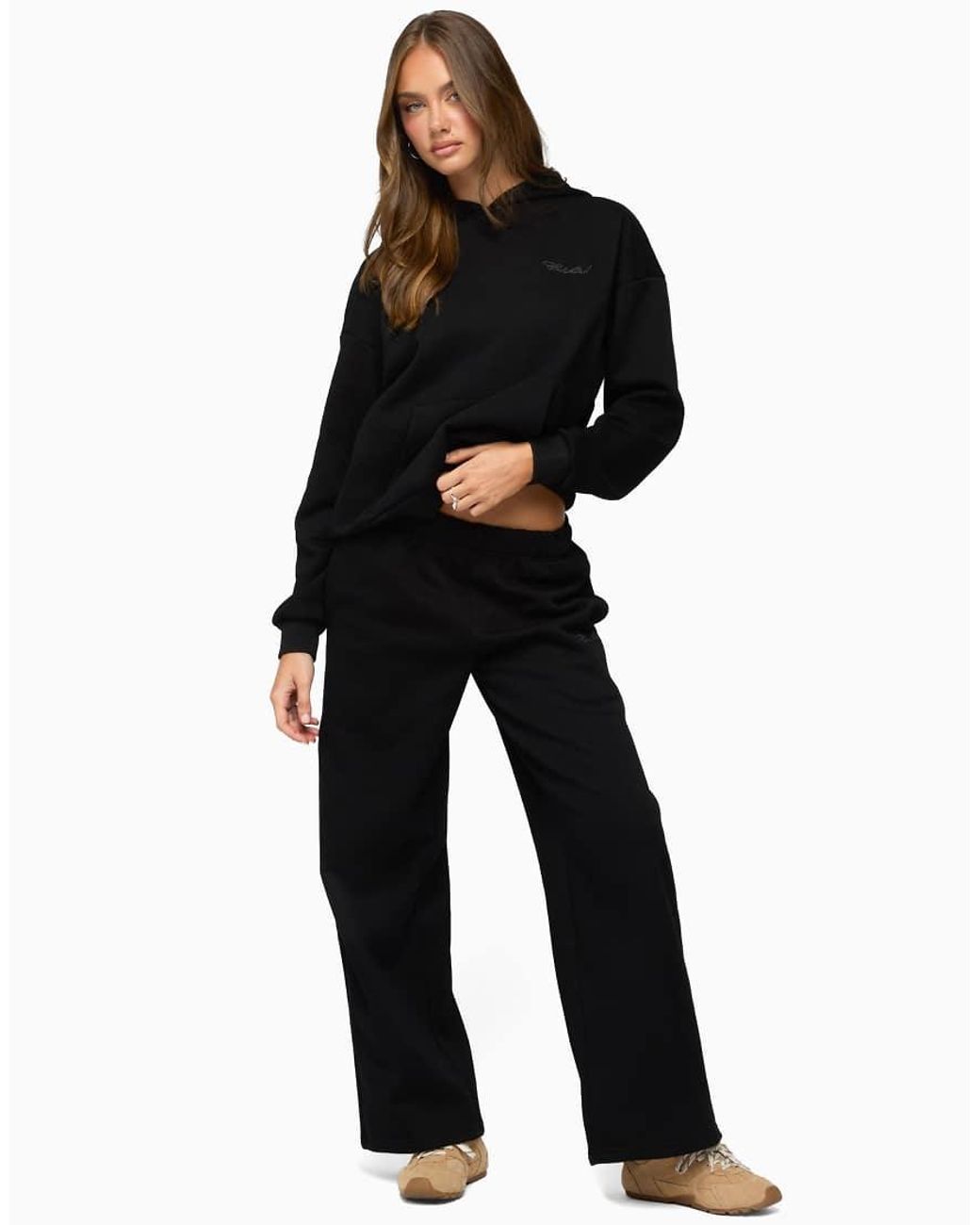 Edikted Black Basic Girl Wide Leg Sweatpants