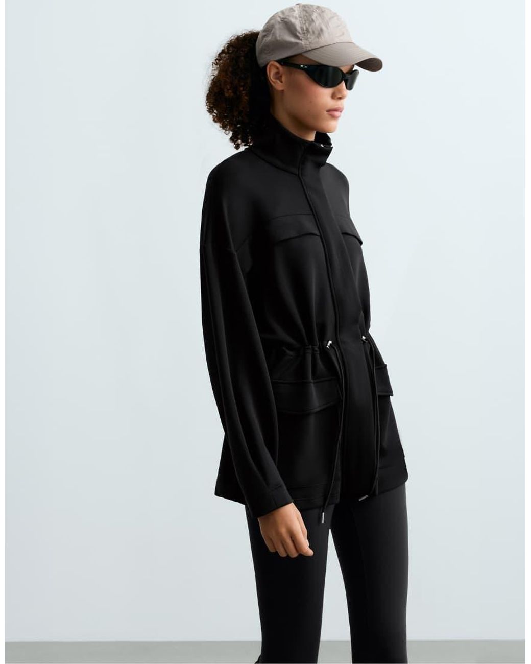 Oysho Black Long Jacket With Modal And Soft Touch Pockets