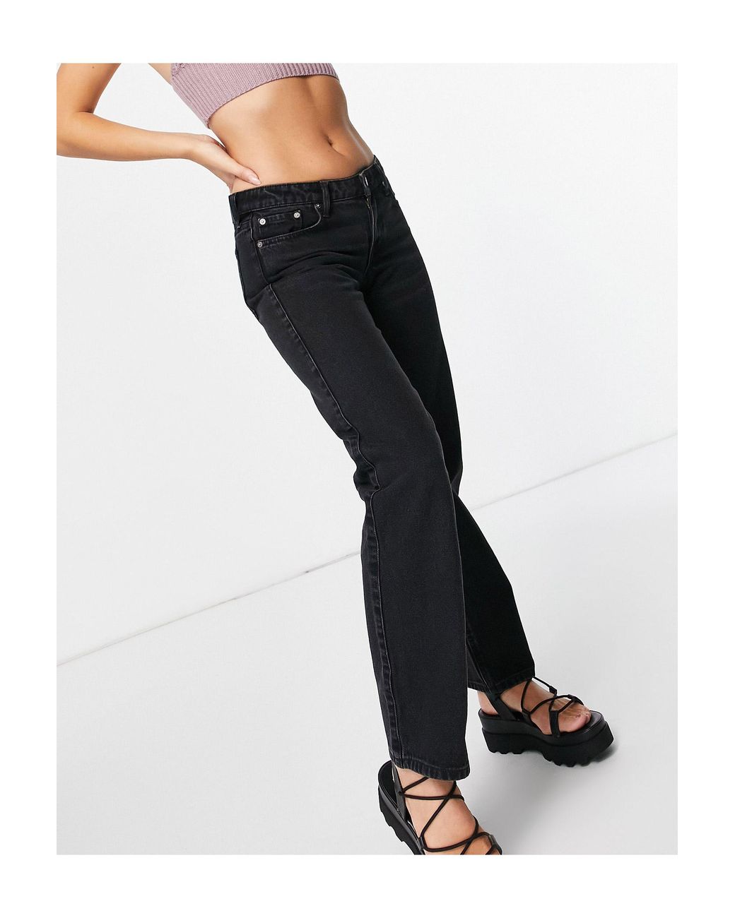 low rise black straight leg jeans