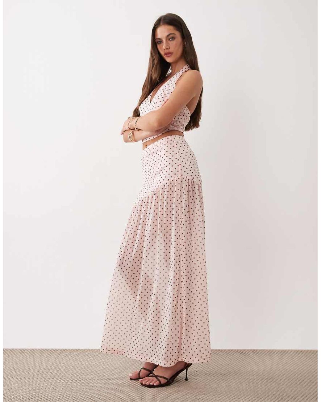The Frolic Pink Exclusive Chiffon Sheer Hem Detail Maxi Skirt Co-Ord
