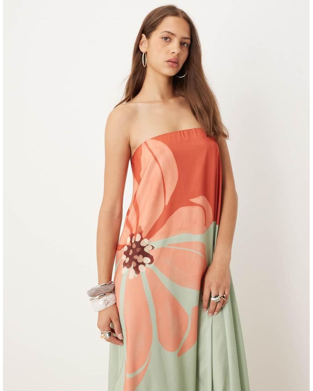 ASOS White Bandeau Trapeze Satin Maxi Dress